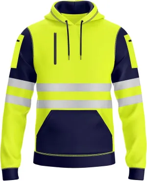 NOROZE Mens Hi-Viz Pullover Hoodie Grey Reflective Tape High Visibility Safety Coat Sweatshirt