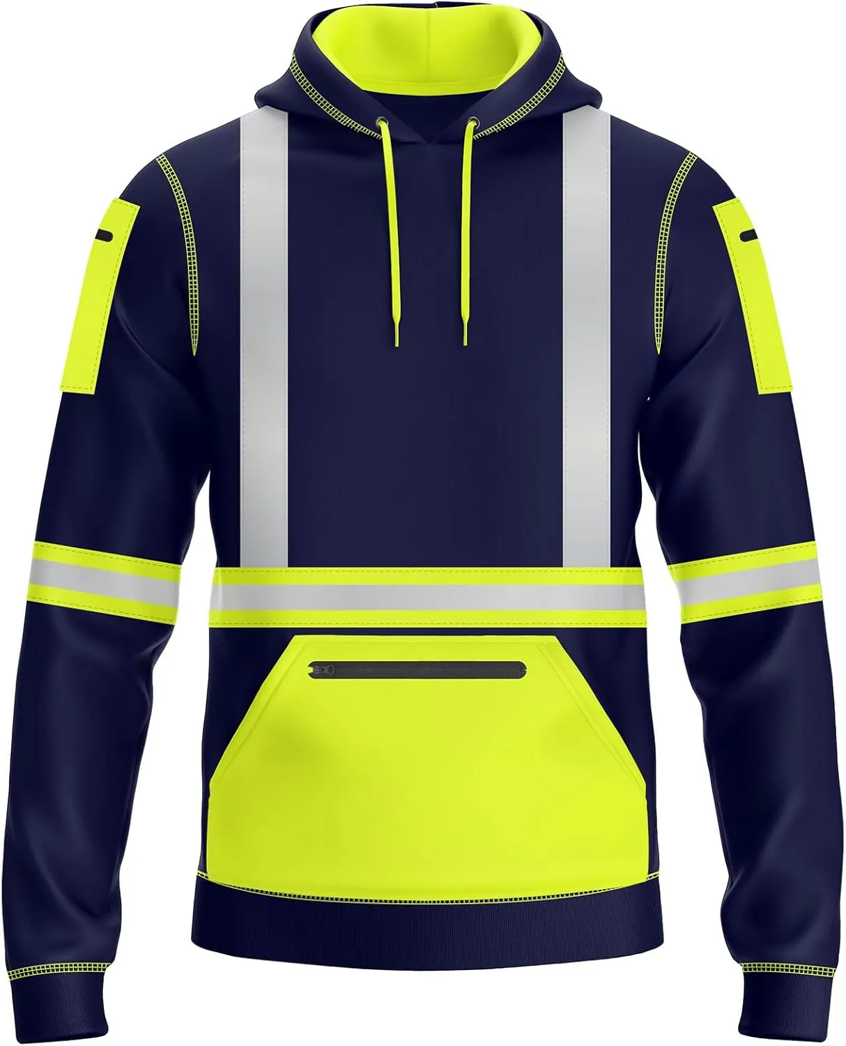 NOROZE Mens Hi-Viz Pullover Hoodie Grey Reflective Tape High Visibility Safety Coat Sweatshirt