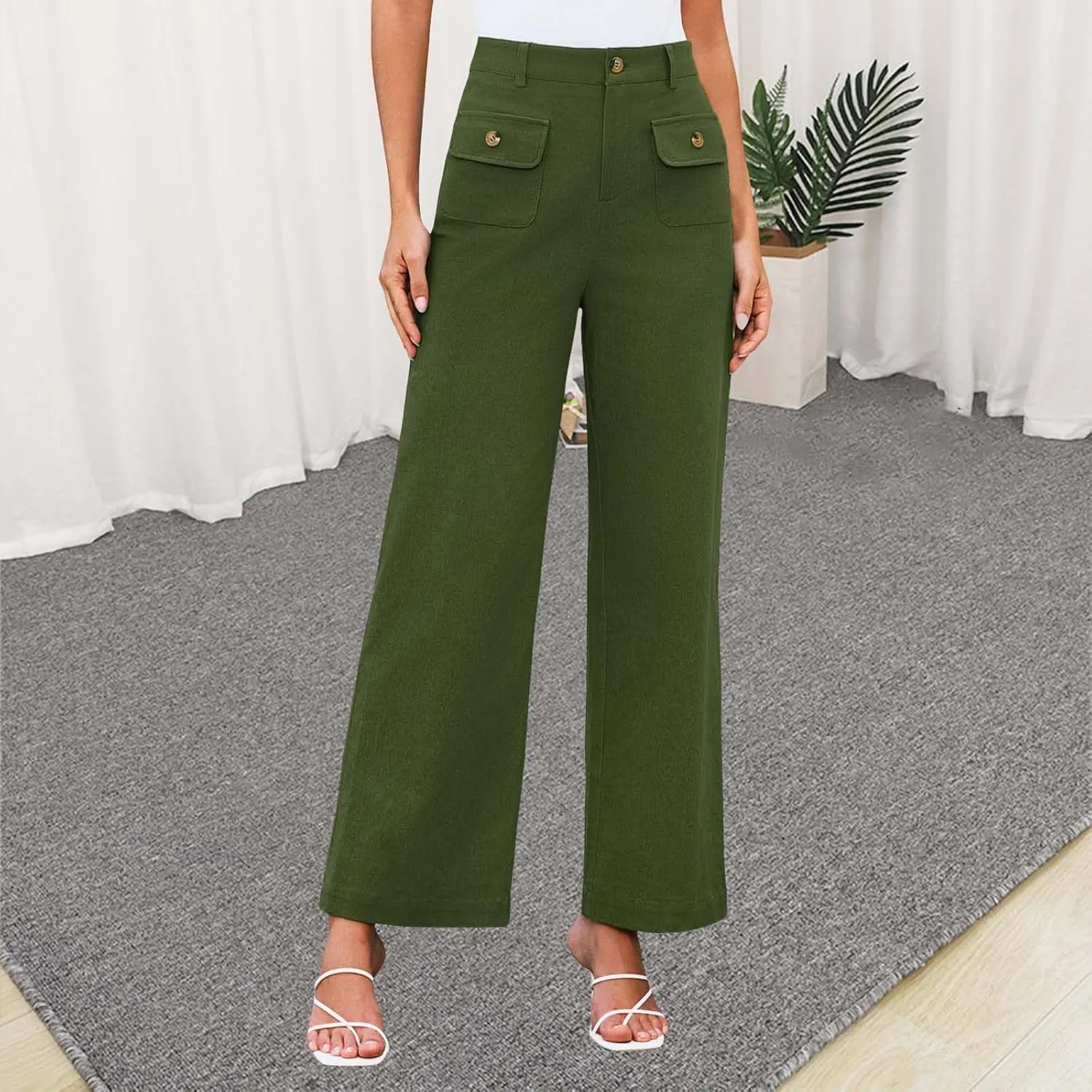 Oprah's Favorite Cropped Pants 2025, Tummy Control Wide Leg Trousers, Baggy Trousers High Waisted Stretchy Flare Pants