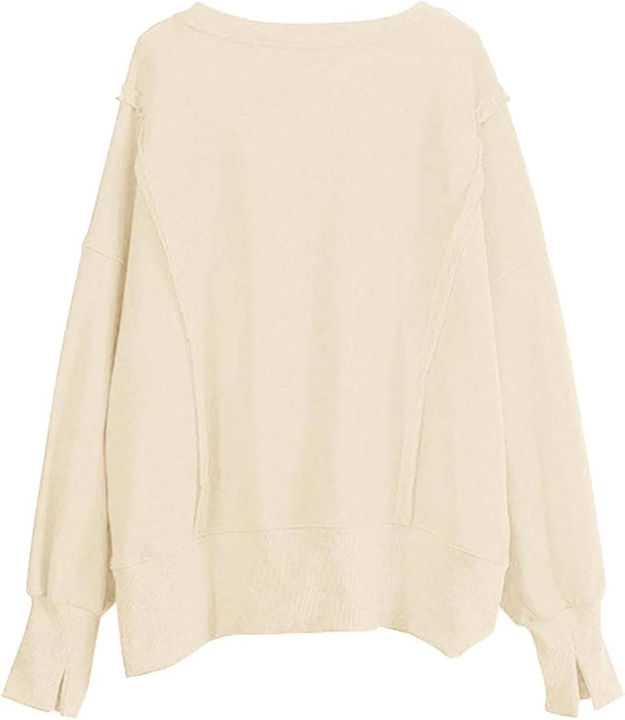Oversized Hoodies for Women Loose Fit Solid Smocked Long Sleeve Round Neck Patchwork Tops Casual Pullover Sweatshirts
