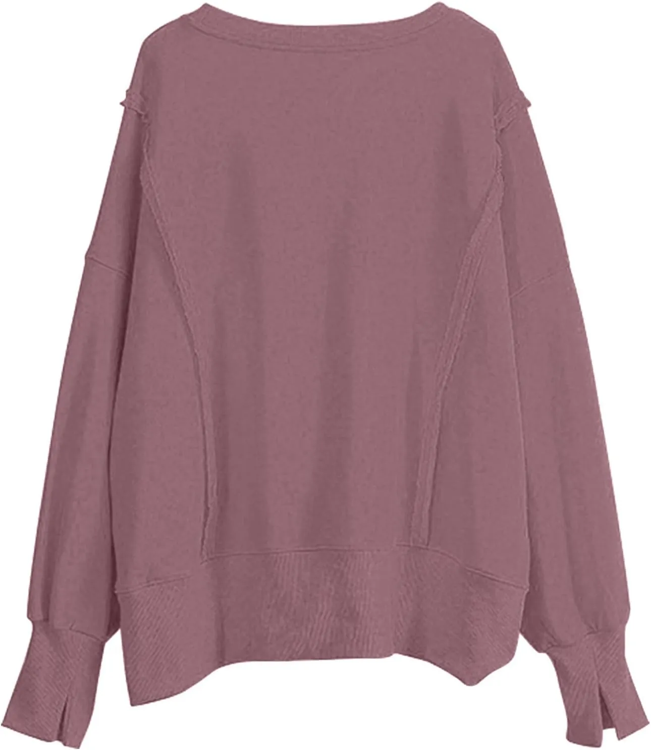 Oversized Hoodies for Women Loose Fit Solid Smocked Long Sleeve Round Neck Patchwork Tops Casual Pullover Sweatshirts