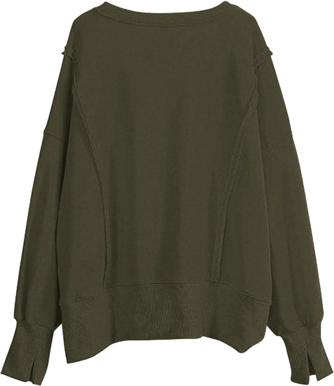 Oversized Hoodies for Women Loose Fit Solid Smocked Long Sleeve Round Neck Patchwork Tops Casual Pullover Sweatshirts