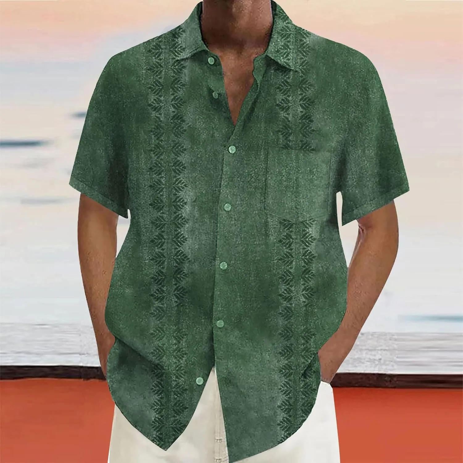 Oversized Shirts for Men Cuban Guayabera Casual Tee Tops Short Sleeve Button Down Summer Beach Vacation Hippie Tshirt