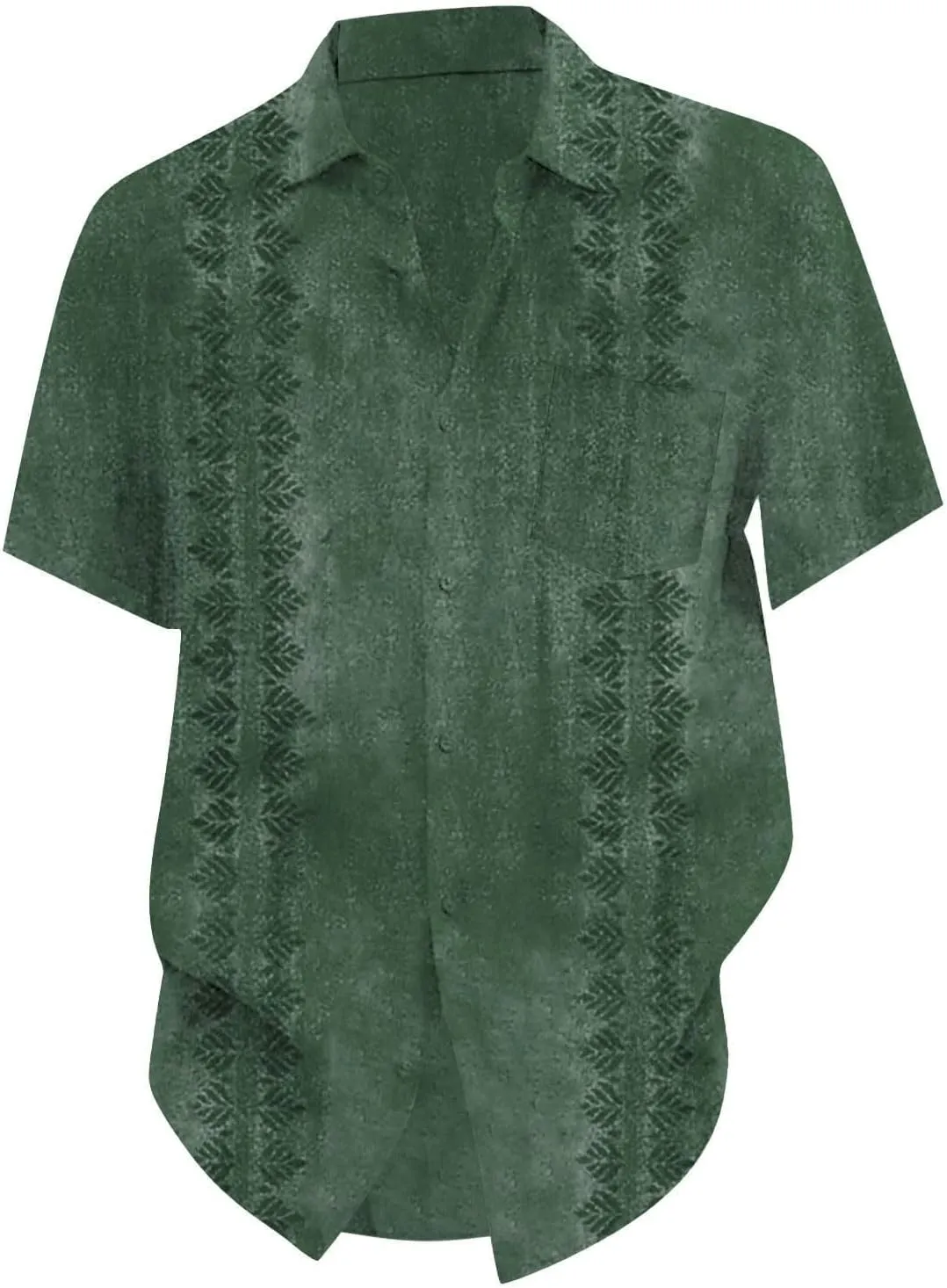 Oversized Shirts for Men Cuban Guayabera Casual Tee Tops Short Sleeve Button Down Summer Beach Vacation Hippie Tshirt