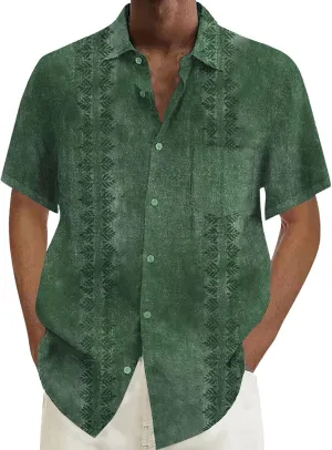 Oversized Shirts for Men Cuban Guayabera Casual Tee Tops Short Sleeve Button Down Summer Beach Vacation Hippie Tshirt