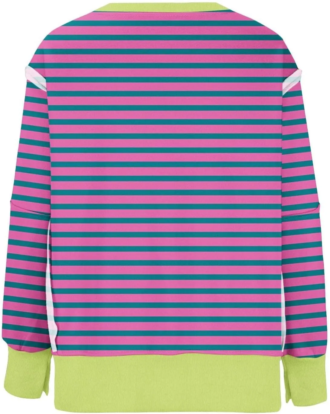 Oversized Sweatshirts for Women Loose Fit Striped High Low Asymmetrical Hem Hoodie Long Sleeve Round Neck Sweatshirts