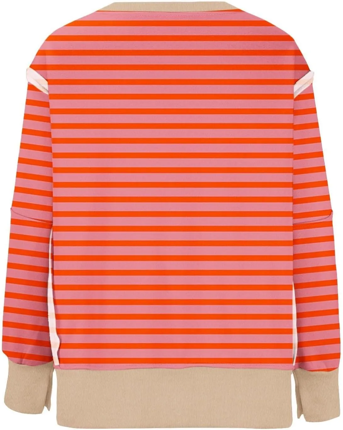 Oversized Sweatshirts for Women Loose Fit Striped High Low Asymmetrical Hem Hoodie Long Sleeve Round Neck Sweatshirts