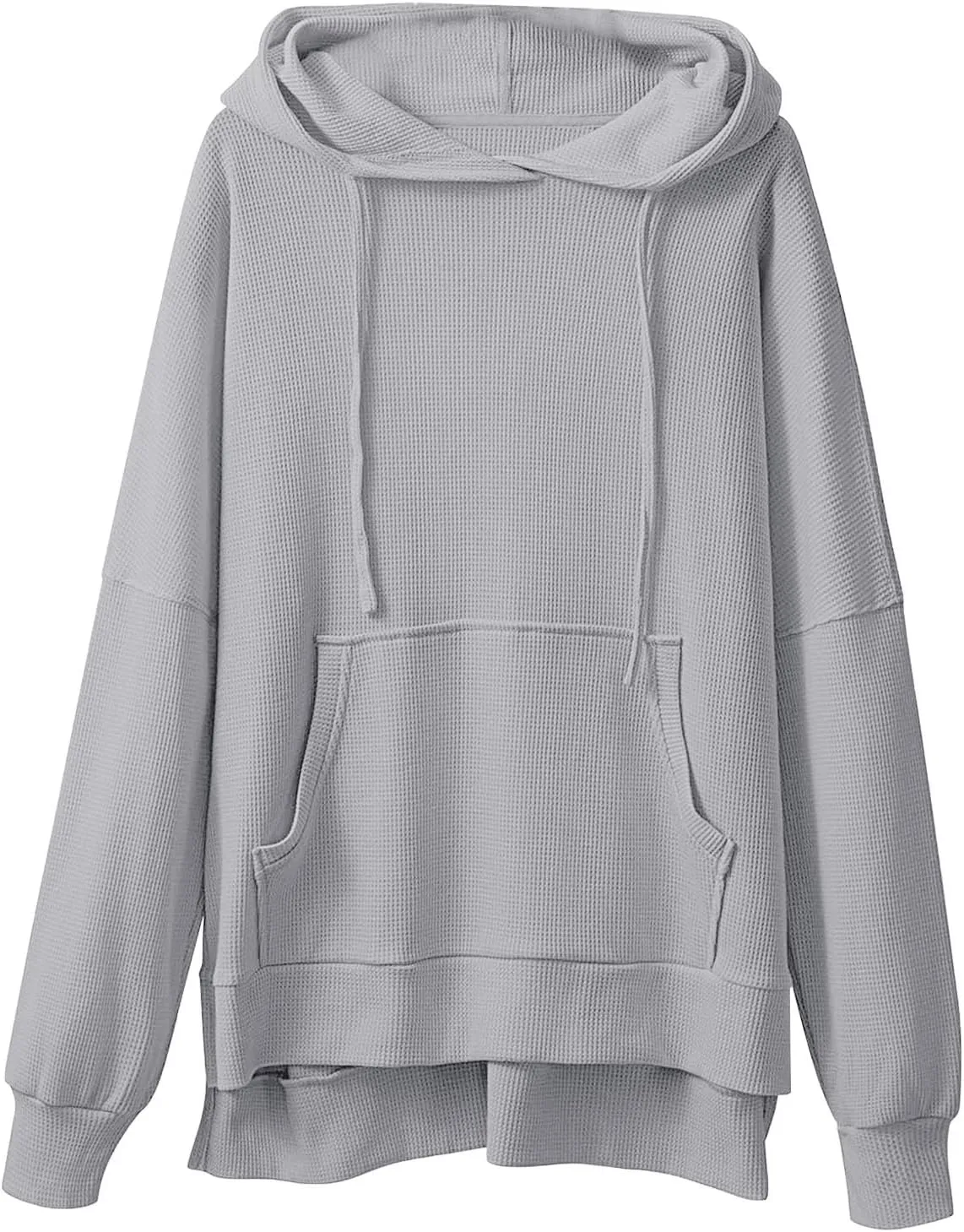 Oversized Sweatshirts Waffle Loose Drop Shoulder Knitted Solid Color Pullover Tops Fall Relaxed Fit Side Split Hoodie
