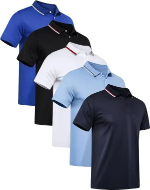 OYGSieg 5 Pack Mens Polo Shirt Short Sleeve Tactical Shirts Quick Dry Performance Golf Shirt Pique Jersey Outdoor Shirt