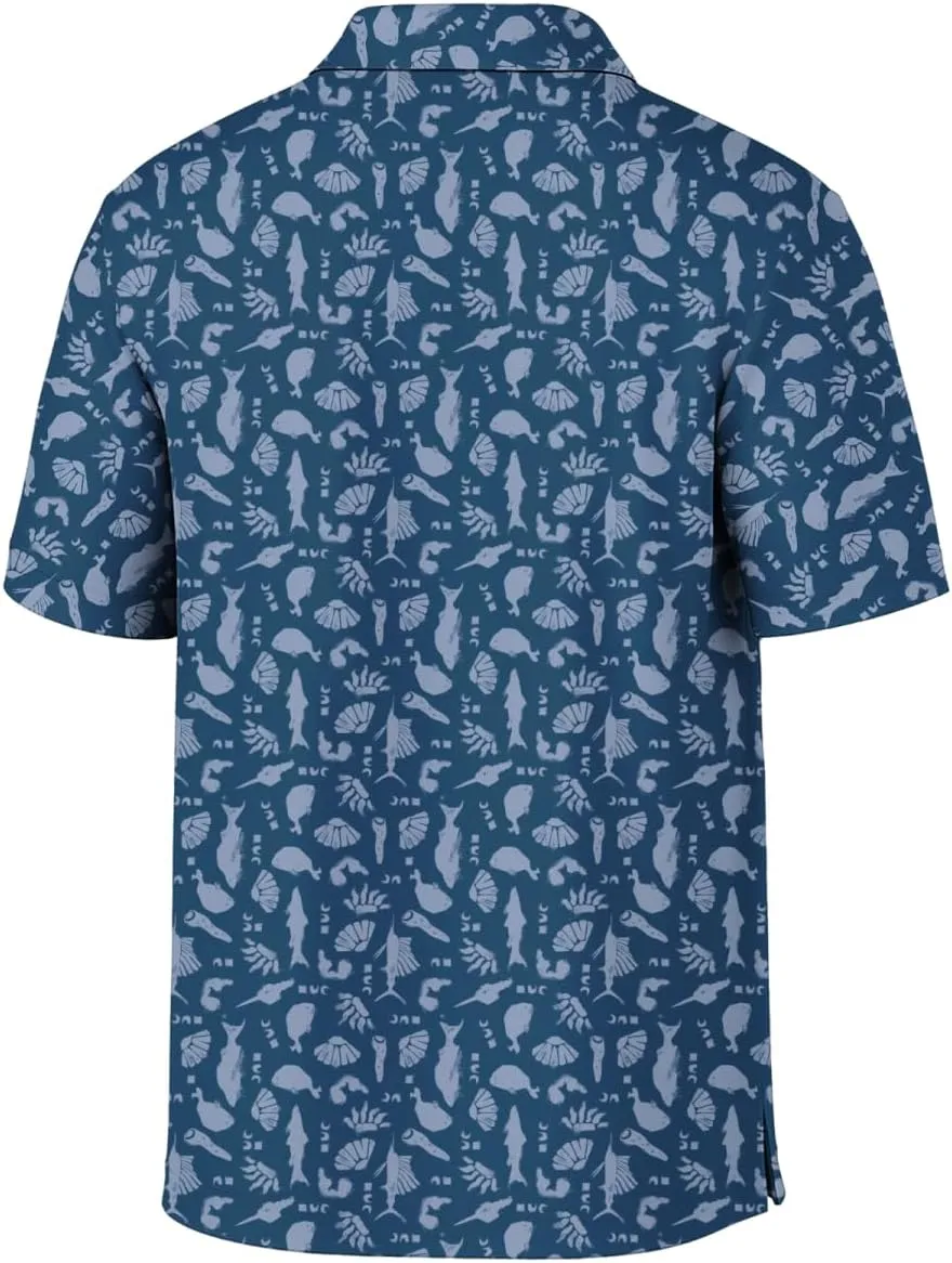 Palmyth Polo Shirts for Men Dry Fit Short Sleeve UPF 50  Moisture Wicking Print Collared Polo Golf Shirts Fishing