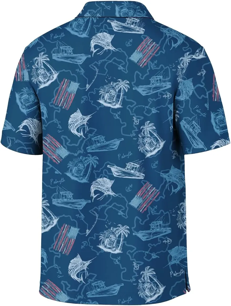 Palmyth Polo Shirts for Men Dry Fit Short Sleeve UPF 50  Moisture Wicking Print Collared Polo Golf Shirts Fishing