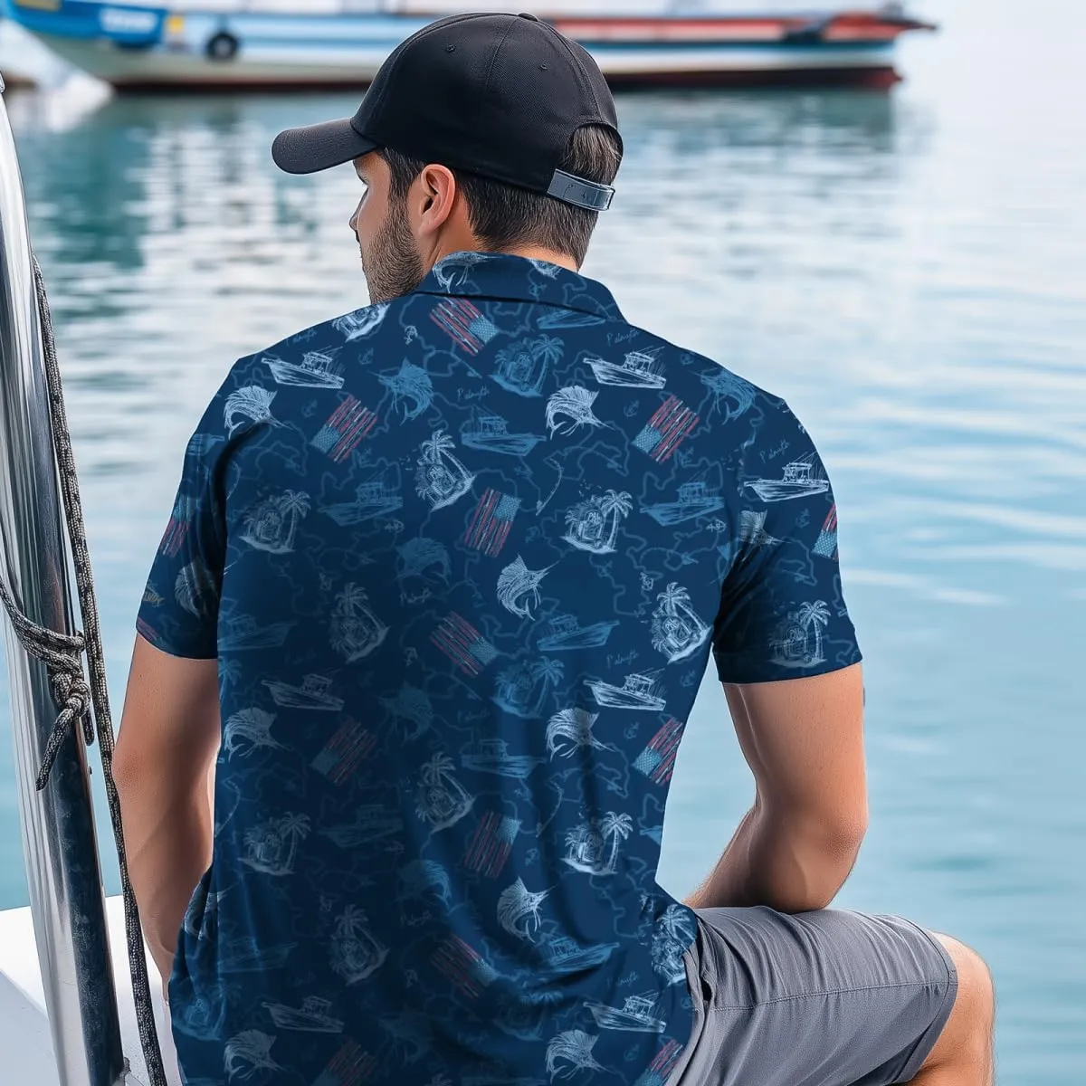 Palmyth Polo Shirts for Men Dry Fit Short Sleeve UPF 50  Moisture Wicking Print Collared Polo Golf Shirts Fishing