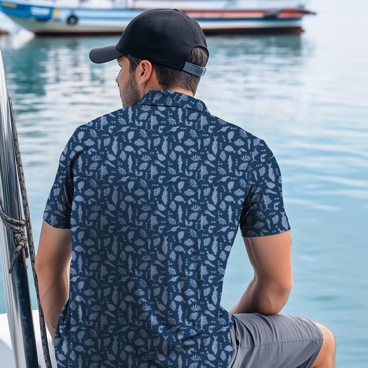 Palmyth Polo Shirts for Men Dry Fit Short Sleeve UPF 50  Moisture Wicking Print Collared Polo Golf Shirts Fishing