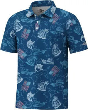 Palmyth Polo Shirts for Men Dry Fit Short Sleeve UPF 50  Moisture Wicking Print Collared Polo Golf Shirts Fishing