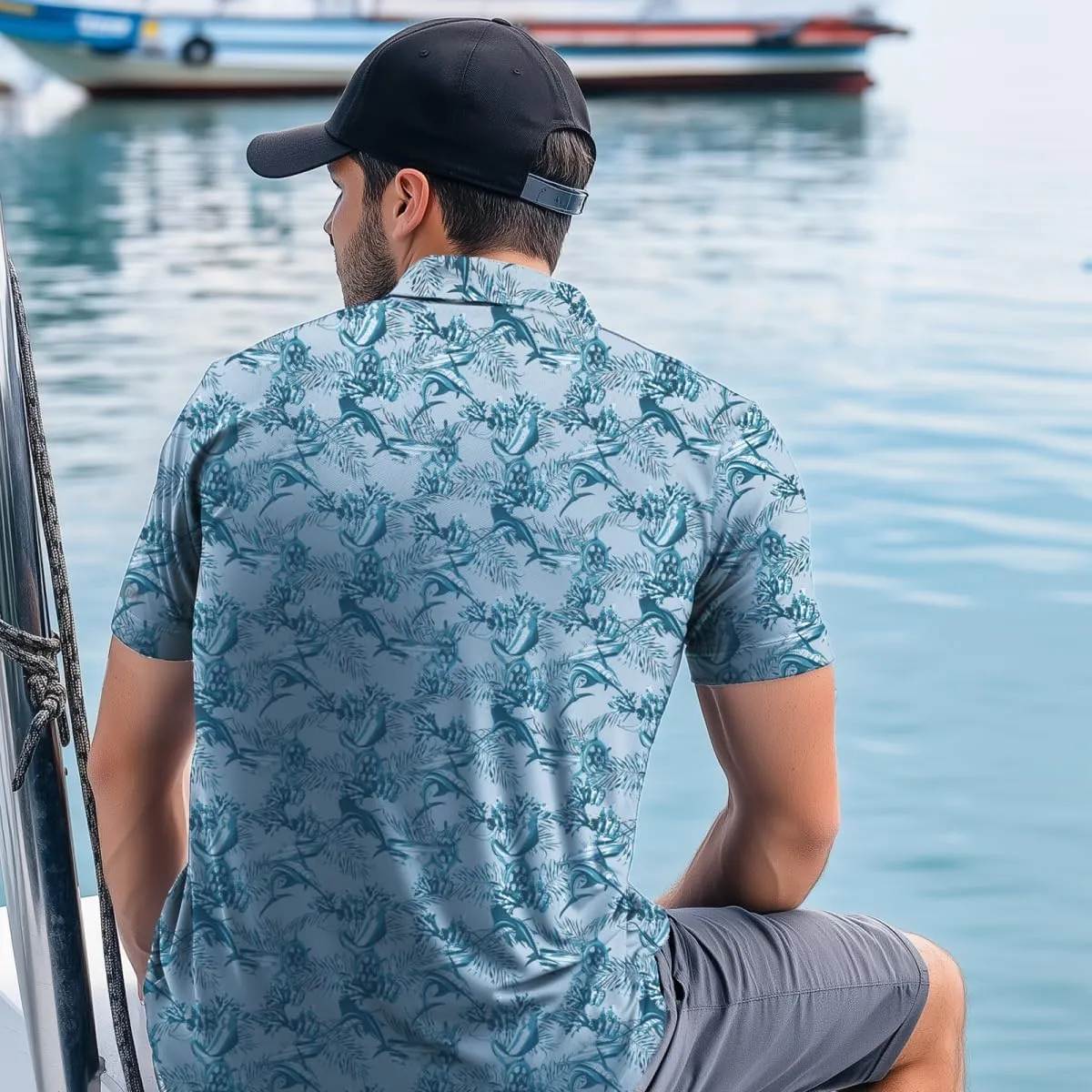 Palmyth Polo Shirts for Men Dry Fit Short Sleeve UPF 50  Moisture Wicking Print Collared Polo Golf Shirts Fishing