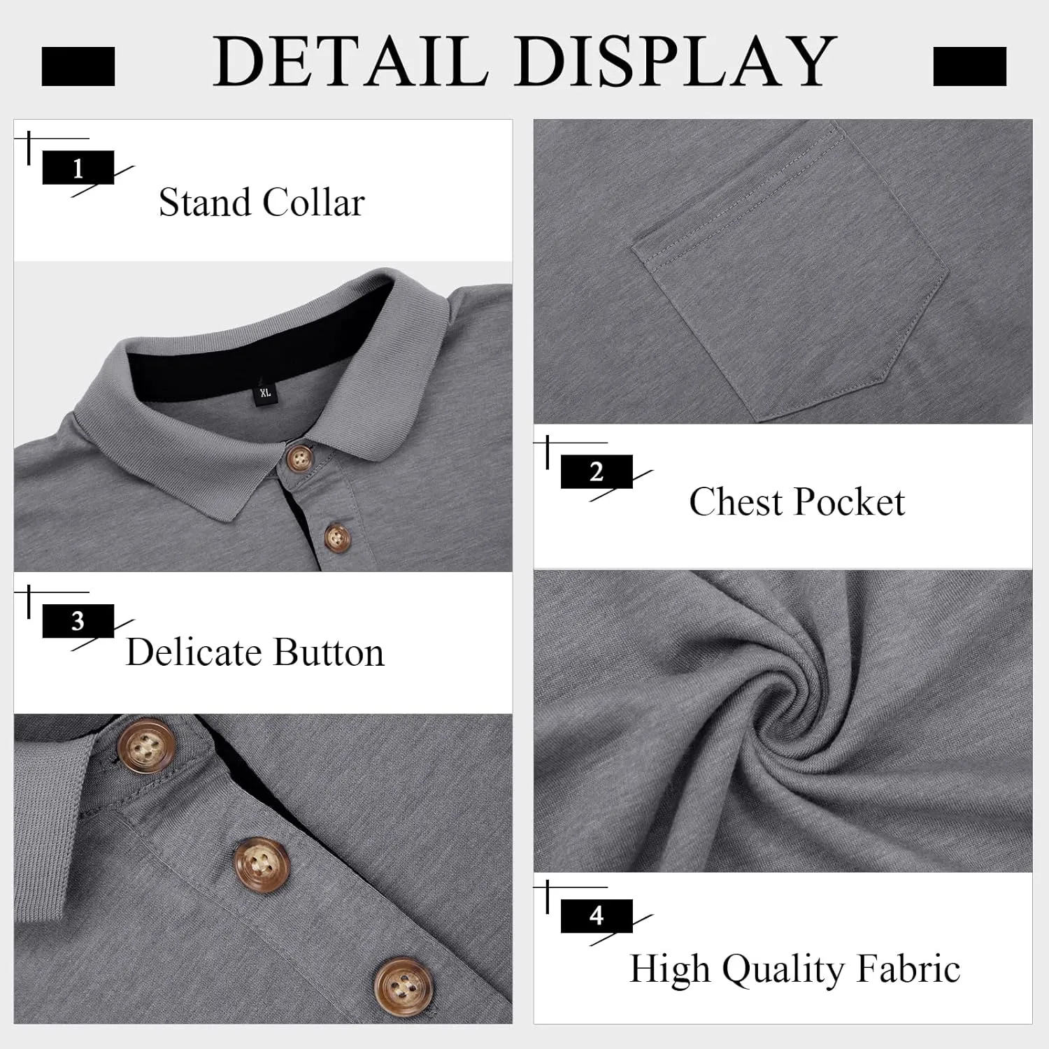 PICKLION Mens Long Sleeve Polo Shirts Casual Moisture Wicking Golf Polo Shirts with Pocket