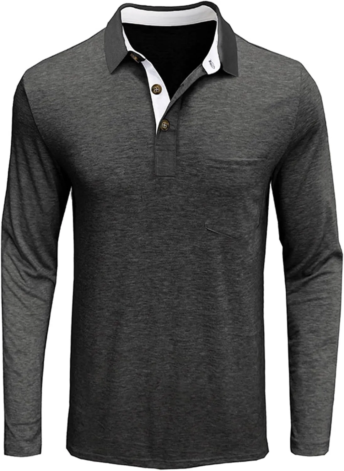 PICKLION Mens Long Sleeve Polo Shirts Casual Moisture Wicking Golf Polo Shirts with Pocket