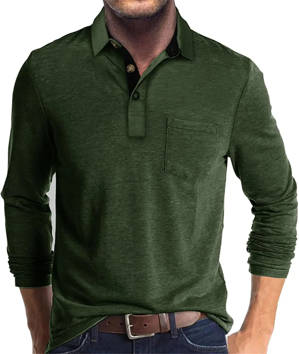 PICKLION Mens Long Sleeve Polo Shirts Casual Moisture Wicking Golf Polo Shirts with Pocket