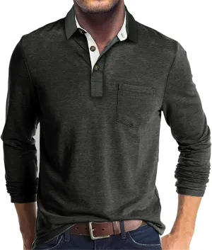 PICKLION Mens Long Sleeve Polo Shirts Casual Moisture Wicking Golf Polo Shirts with Pocket