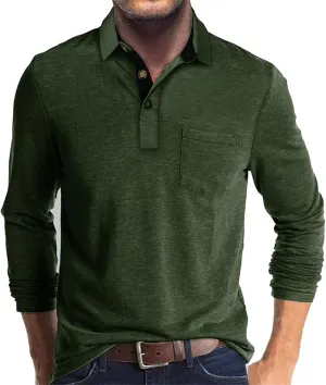 PICKLION Mens Long Sleeve Polo Shirts Casual Moisture Wicking Golf Polo Shirts with Pocket