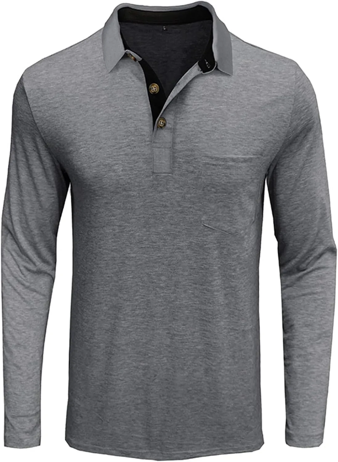 PICKLION Mens Long Sleeve Polo Shirts Casual Moisture Wicking Golf Polo Shirts with Pocket