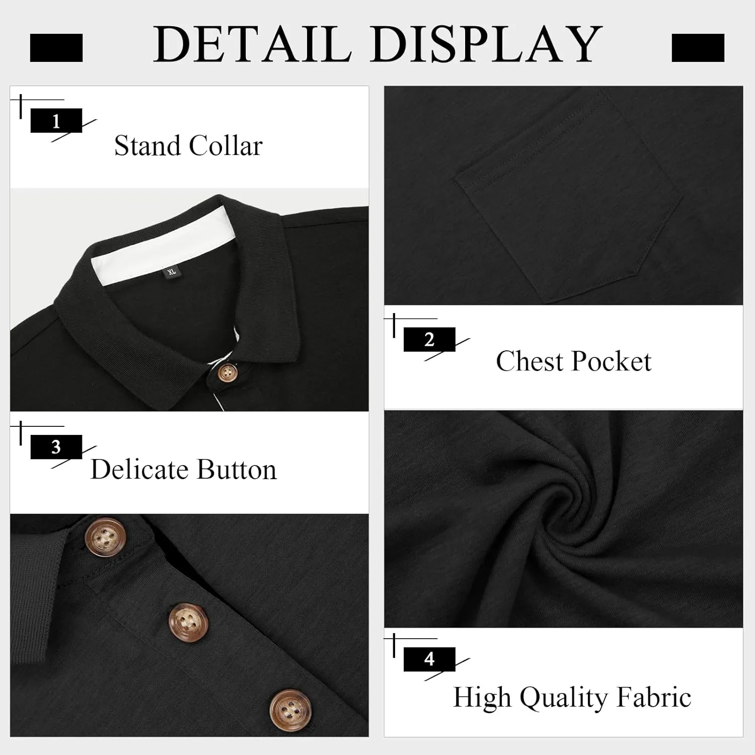 PICKLION Mens Long Sleeve Polo Shirts Casual Moisture Wicking Golf Polo Shirts with Pocket