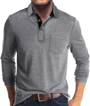 PICKLION Mens Long Sleeve Polo Shirts Casual Moisture Wicking Golf Polo Shirts with Pocket