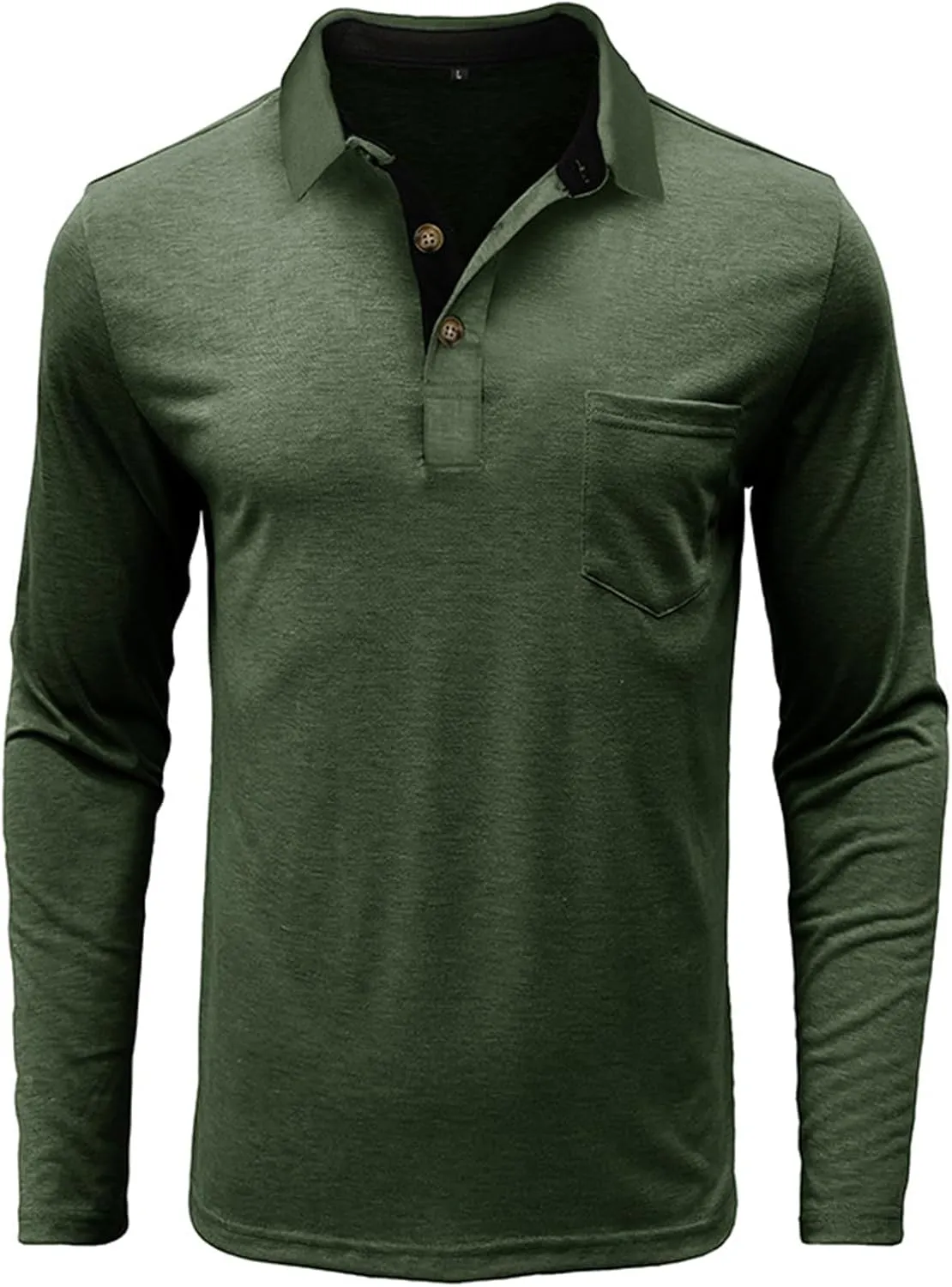 PICKLION Mens Long Sleeve Polo Shirts Casual Moisture Wicking Golf Polo Shirts with Pocket