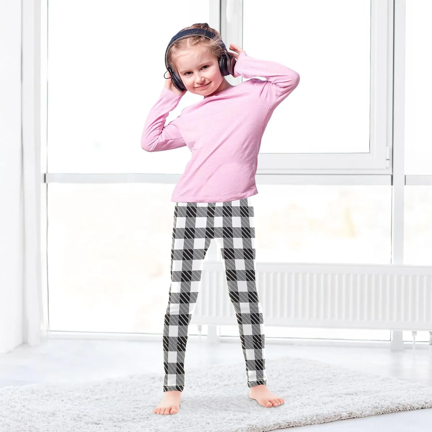 Plaid Leggings for Girls Stretch Pants Soft Girls Leggings Ankle Length Leggings for Kids Toddler 4-10 Years