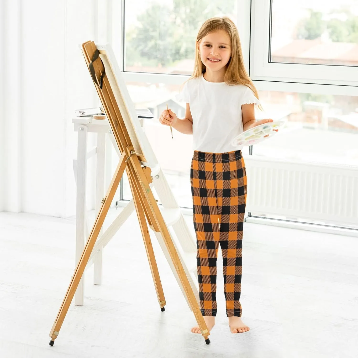 Plaid Leggings for Girls Stretch Pants Soft Girls Leggings Ankle Length Leggings for Kids Toddler 4-10 Years