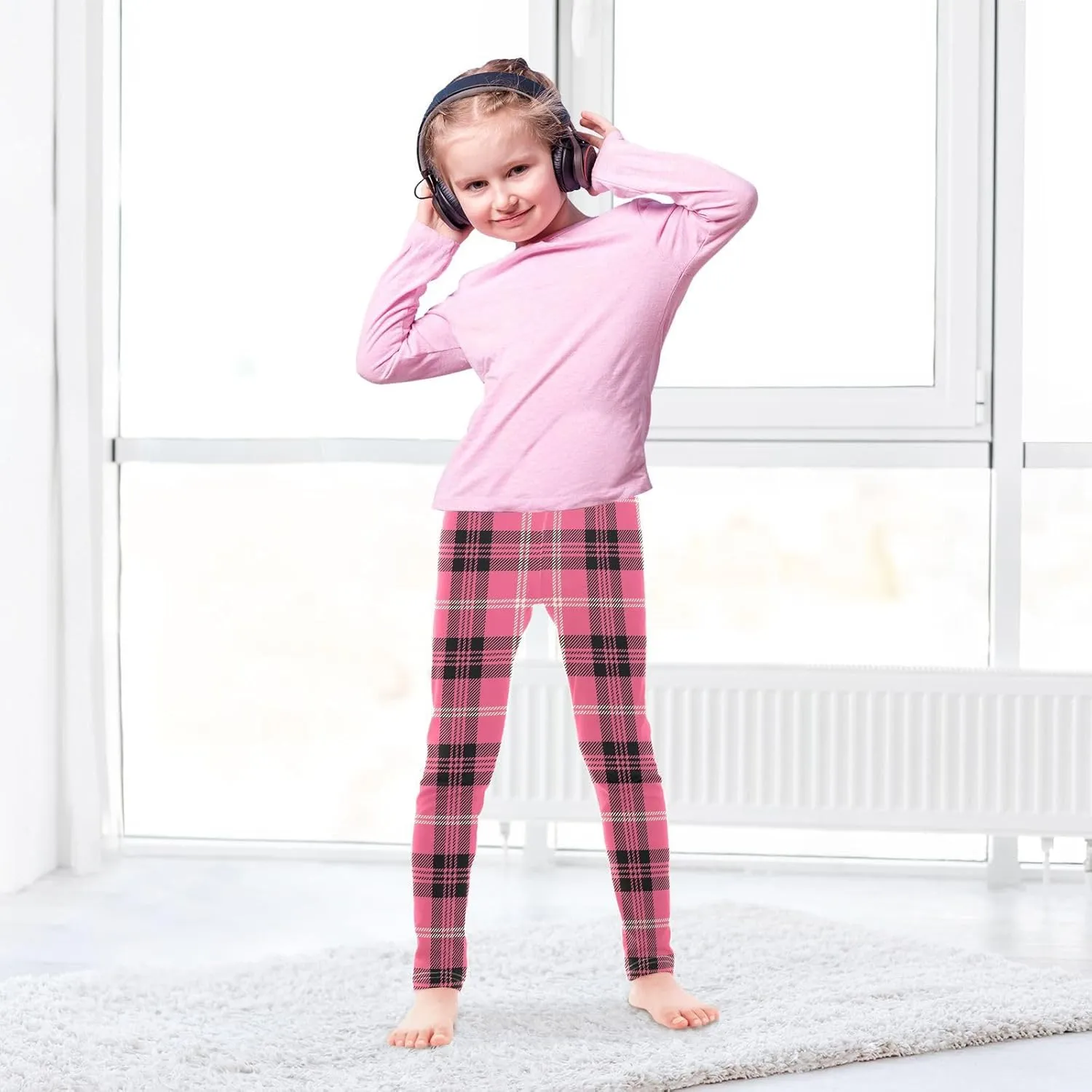 Plaid Leggings for Girls Stretch Pants Soft Girls Leggings Ankle Length Leggings for Kids Toddler 4-10 Years