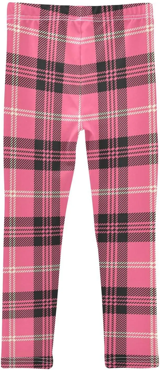 Plaid Leggings for Girls Stretch Pants Soft Girls Leggings Ankle Length Leggings for Kids Toddler 4-10 Years