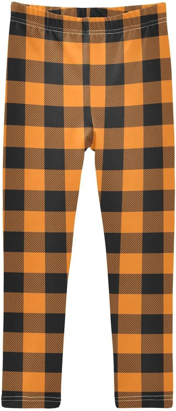 Plaid Leggings for Girls Stretch Pants Soft Girls Leggings Ankle Length Leggings for Kids Toddler 4-10 Years
