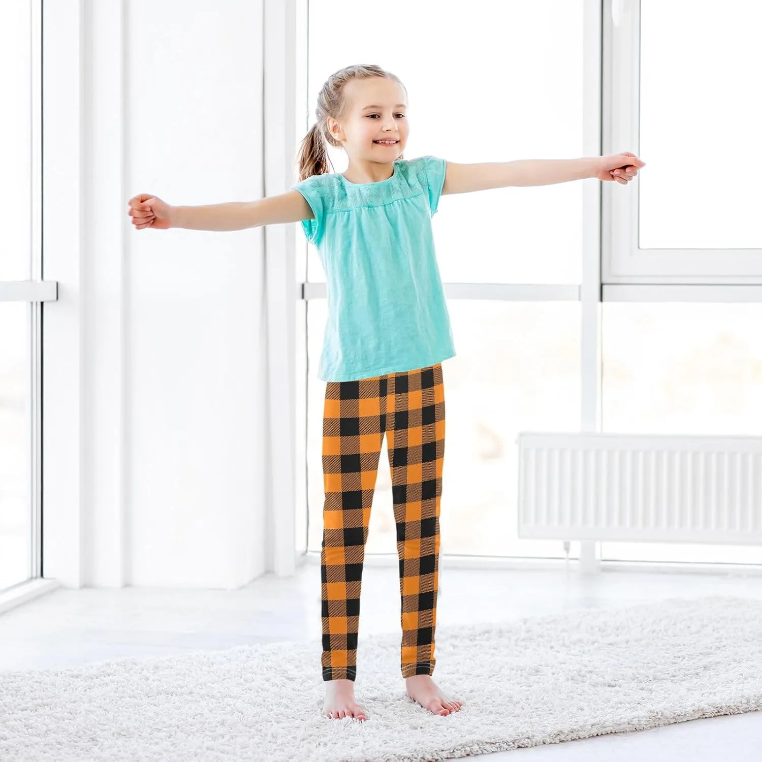 Plaid Leggings for Girls Stretch Pants Soft Girls Leggings Ankle Length Leggings for Kids Toddler 4-10 Years