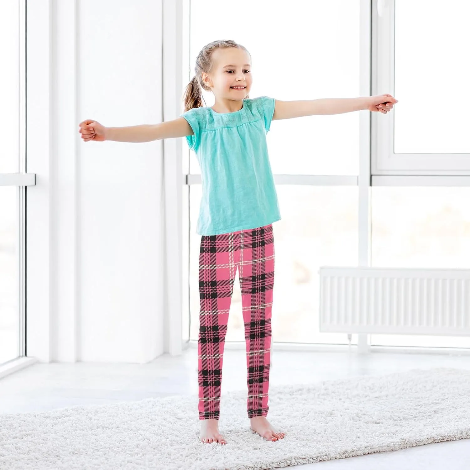 Plaid Leggings for Girls Stretch Pants Soft Girls Leggings Ankle Length Leggings for Kids Toddler 4-10 Years