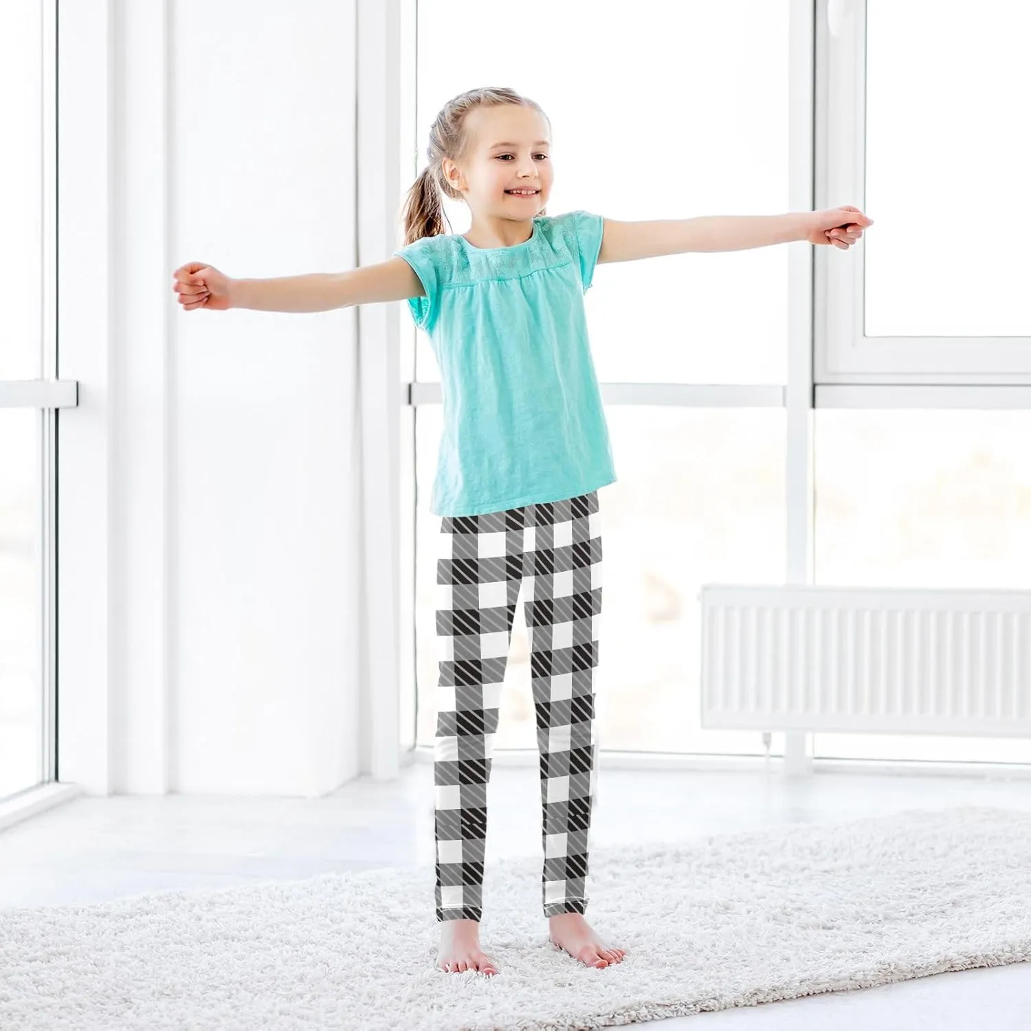 Plaid Leggings for Girls Stretch Pants Soft Girls Leggings Ankle Length Leggings for Kids Toddler 4-10 Years