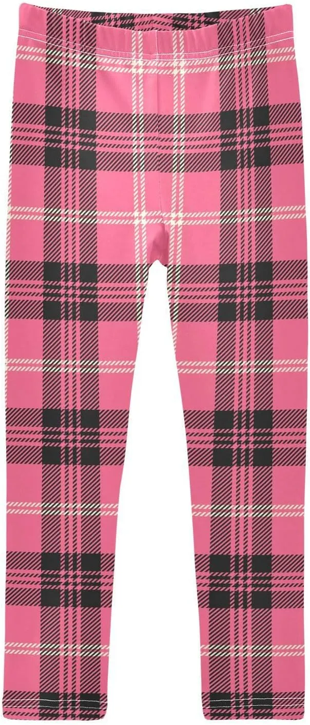 Plaid Leggings for Girls Stretch Pants Soft Girls Leggings Ankle Length Leggings for Kids Toddler 4-10 Years