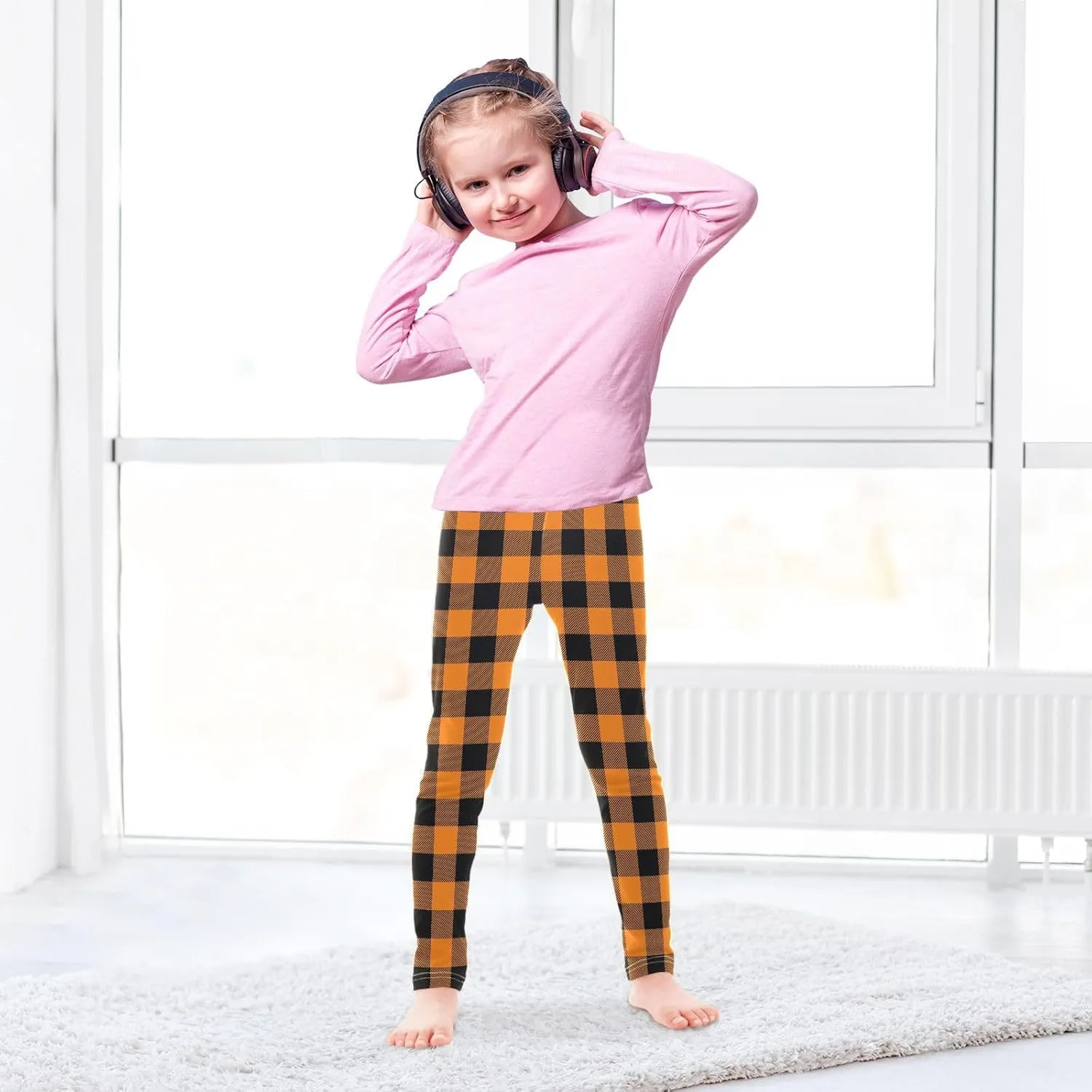 Plaid Leggings for Girls Stretch Pants Soft Girls Leggings Ankle Length Leggings for Kids Toddler 4-10 Years