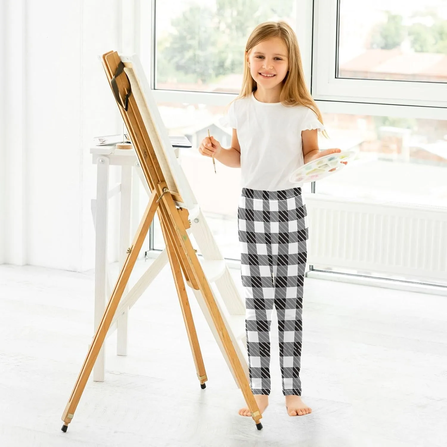 Plaid Leggings for Girls Stretch Pants Soft Girls Leggings Ankle Length Leggings for Kids Toddler 4-10 Years