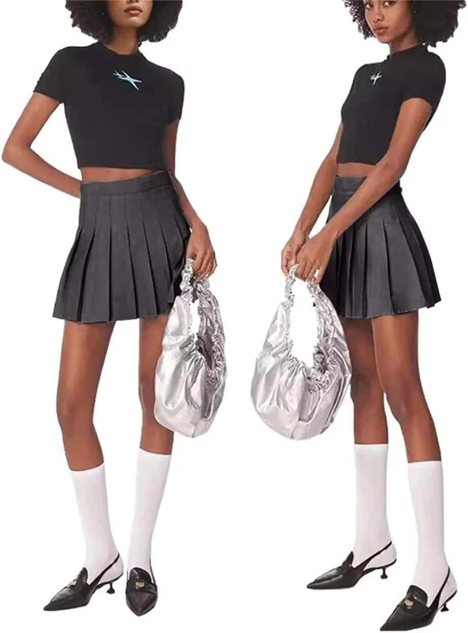 Pleated Mini Skirt High Waisted Tennis Skirts Skorts for Women Girls School Uniform Dress Cheer Skirt with Shorts,2T-4XL