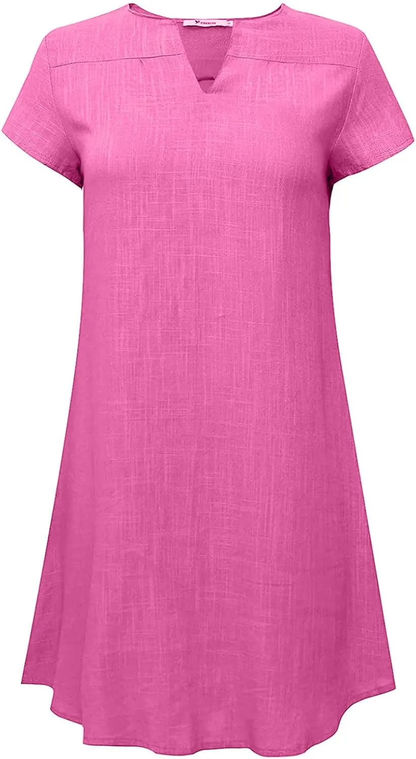 Plus Size Dresses for Women Summer Solid Loose Cotton Linen Short Sleeve Dress Temperament Versatile Layer Dress