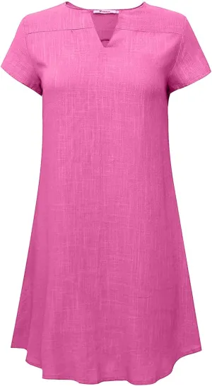 Plus Size Dresses for Women Summer Solid Loose Cotton Linen Short Sleeve Dress Temperament Versatile Layer Dress