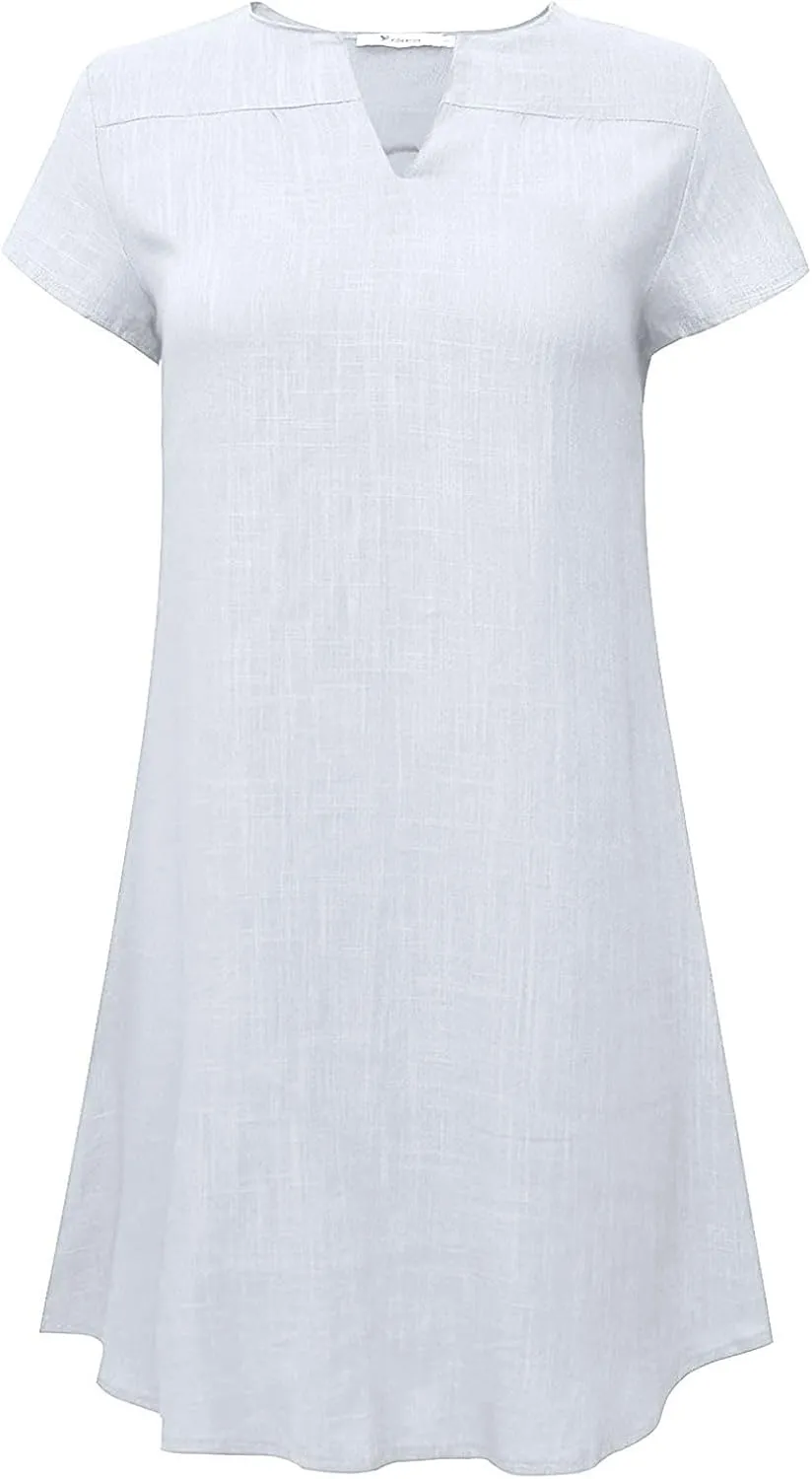 Plus Size Dresses for Women Summer Solid Loose Cotton Linen Short Sleeve Dress Temperament Versatile Layer Dress