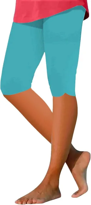 Plus Size Leggings Printed Stretch High Waist Elastic Cropped Pants Resort Beach Leggings Leggings with Pockets