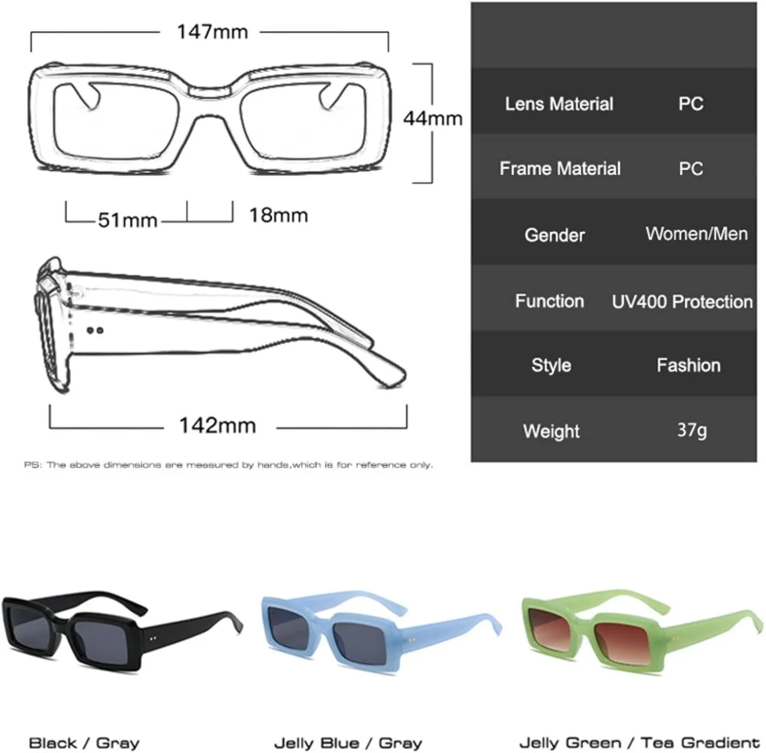 Popular Fashion Rectangle Colorful Sunglasses Women Retro Jelly Color Shades Uv400 Men Gradient