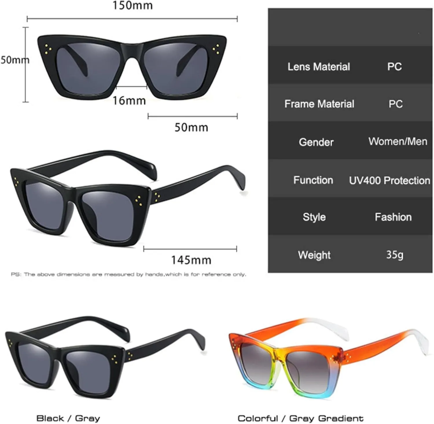 Retro Oversized Cat Eye Colorful Sunglasses Women Gradient Trending Rivets Men Shades Uv400