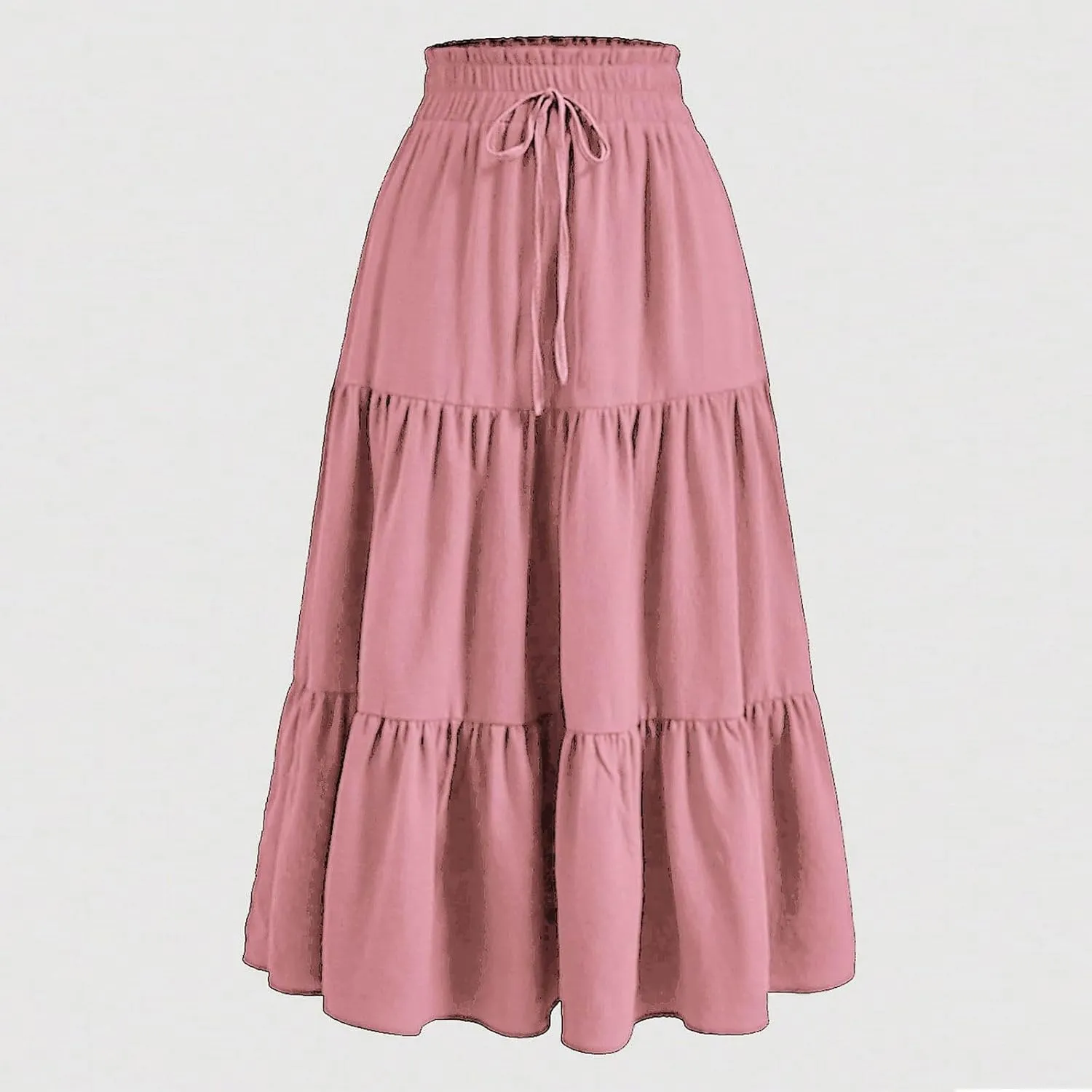 Ruffle Tiered Skirt for Women Summer High Waist Pleated A-Line Flowy Beach Skirts Casual Fashion Vacation Long Skirt