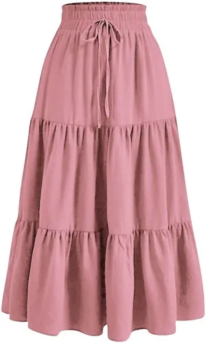 Ruffle Tiered Skirt for Women Summer High Waist Pleated A-Line Flowy Beach Skirts Casual Fashion Vacation Long Skirt