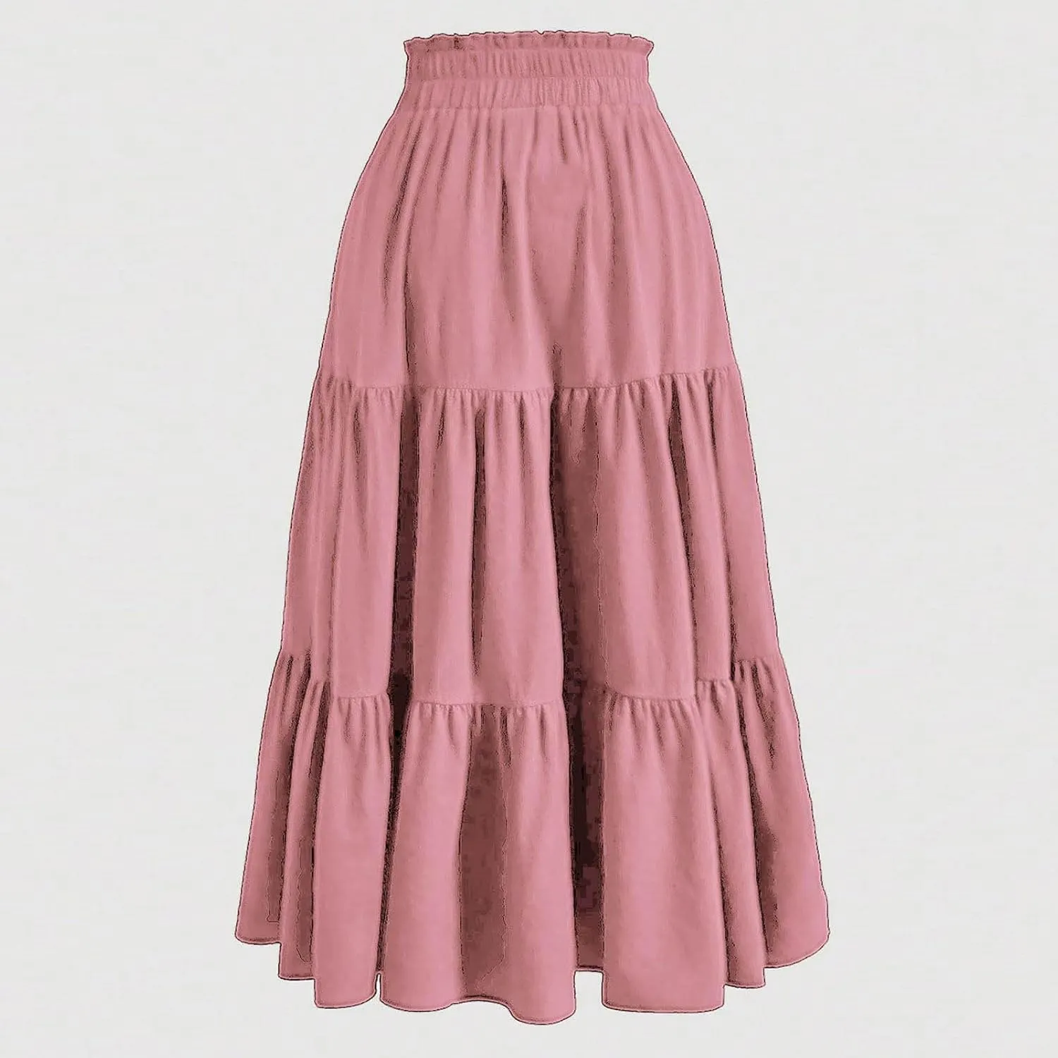 Ruffle Tiered Skirt for Women Summer High Waist Pleated A-Line Flowy Beach Skirts Casual Fashion Vacation Long Skirt