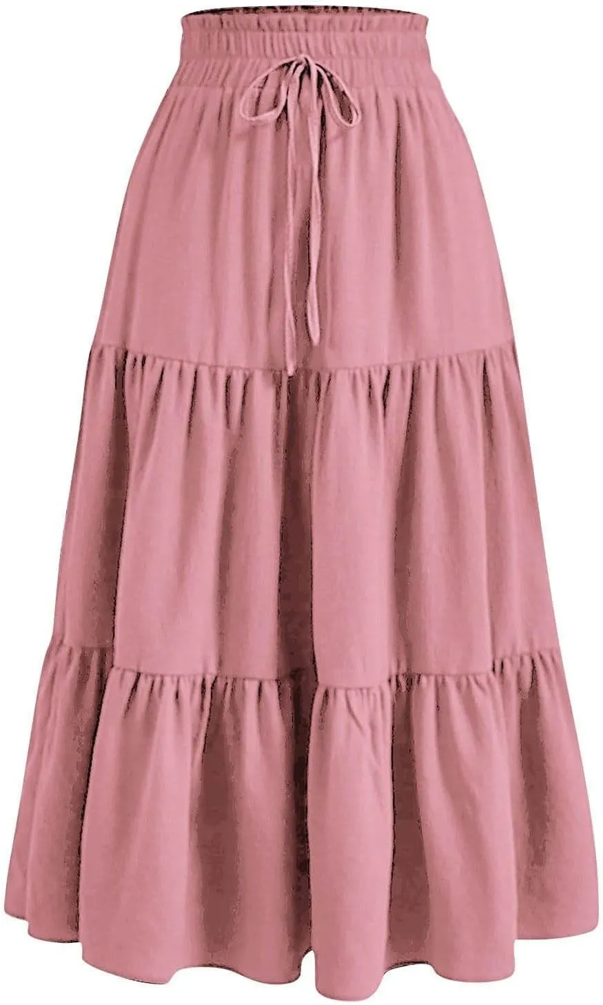 Ruffle Tiered Skirt for Women Summer High Waist Pleated A-Line Flowy Beach Skirts Casual Fashion Vacation Long Skirt
